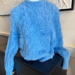 Future Collective Blue Fuzzy Eyelash Knit Sweater Size M